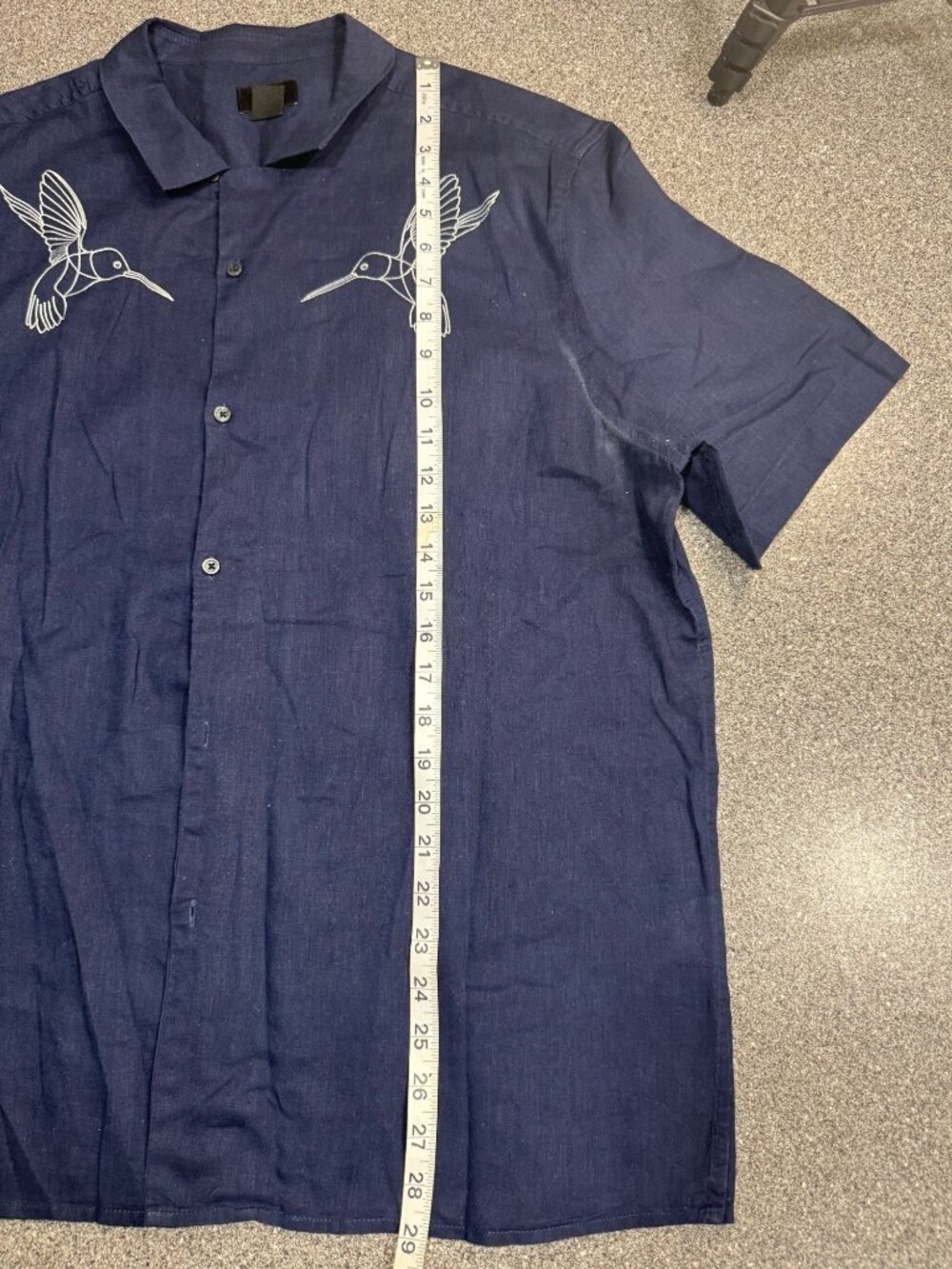 H&M XL Navy Embroidered Hummingbird Short Sleeve Shirt Kitschy Whimsical - Picture 9 of 11